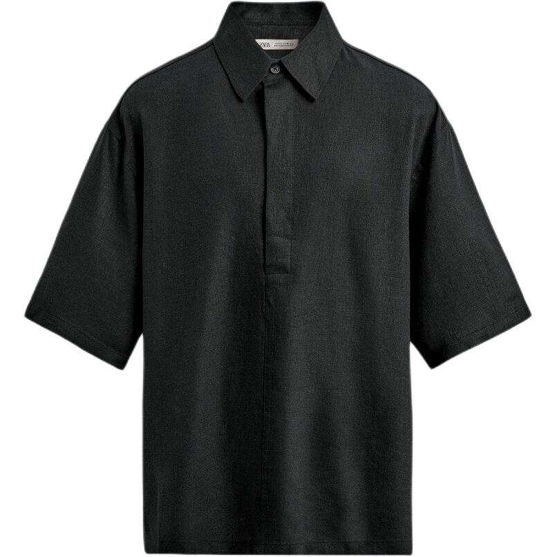 ZARA Polo Shirts Men's Black Lapel Moderate Straight Fit