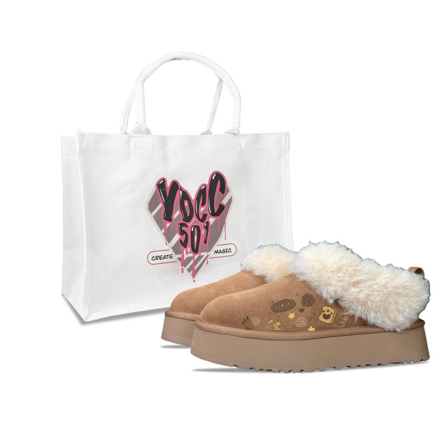 UGG Tazzelle YDCC Caramel Wheat, Shopping Bag Cow Split Leather Thermal Abrasion Resistant Ankle Length Snow Boots