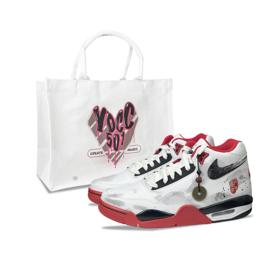 Nike Nike Flight Legacy YDCC Red Ink Blessing, Shopping Bag Abrasion Resistant Mid top Vintage Basketball Shoes Unisex
