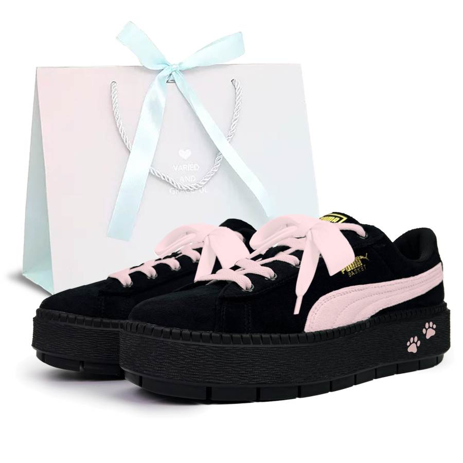 PUMA Platform Trace Skateboard Shoes Women's Low Top Black Pink Multicolor