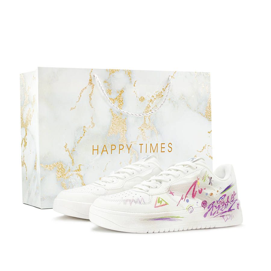ANTA Easy Skateboard Shoes Men's Low Top White Multicolor Graffiti