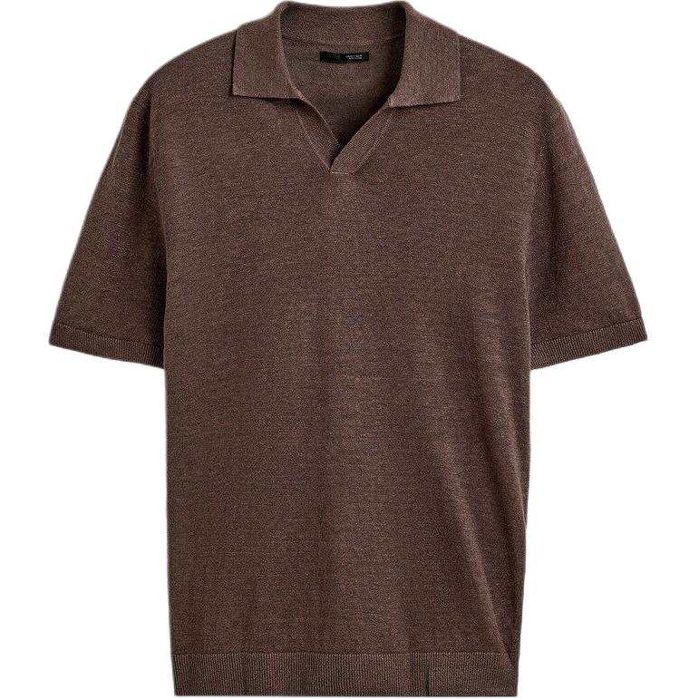 ZARA Polo Shirts Men's Brown Lapel Moderate Straight Fit