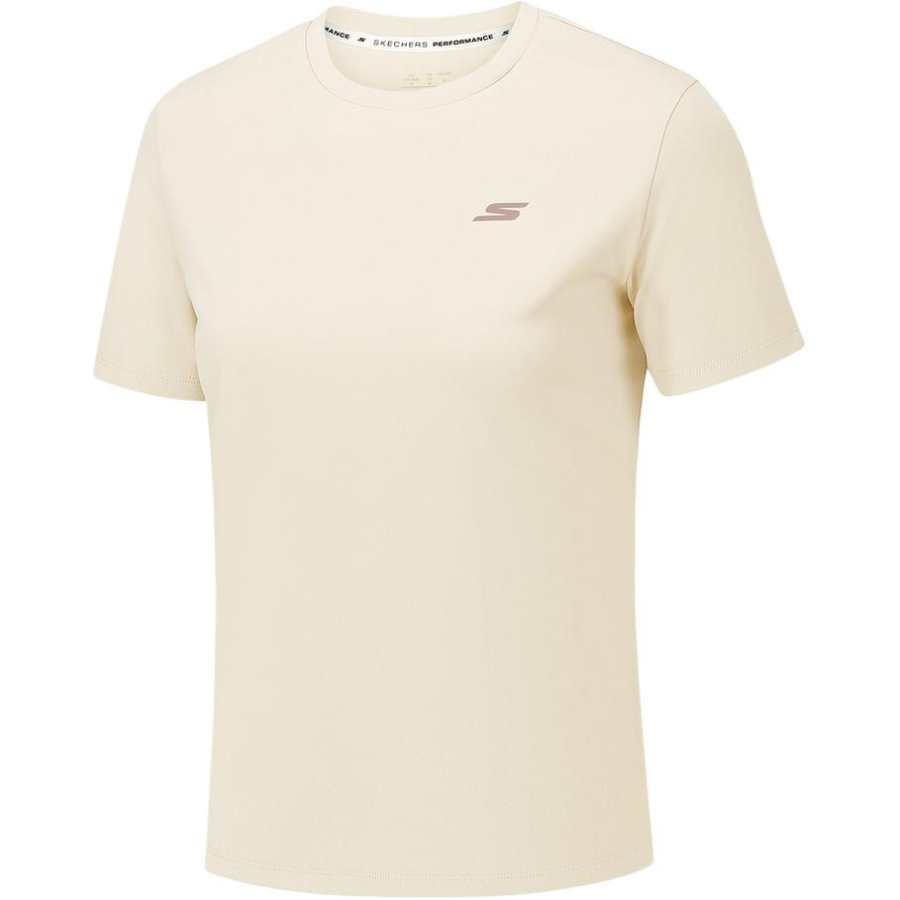 Skechers T Shirts Women's Ecru/Light Blue Crew Neck Thin Straight Fit
