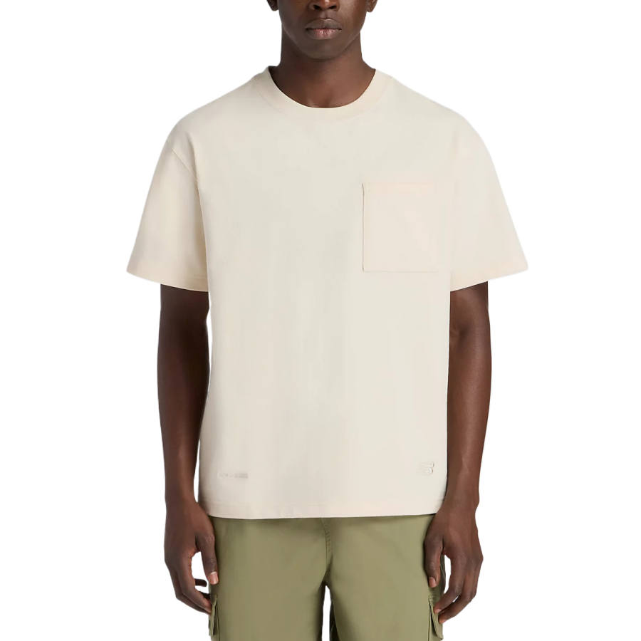 New Balance New Balance NB Grey T Shirts Men's Beige Crew Neck Moderate Straight Fit