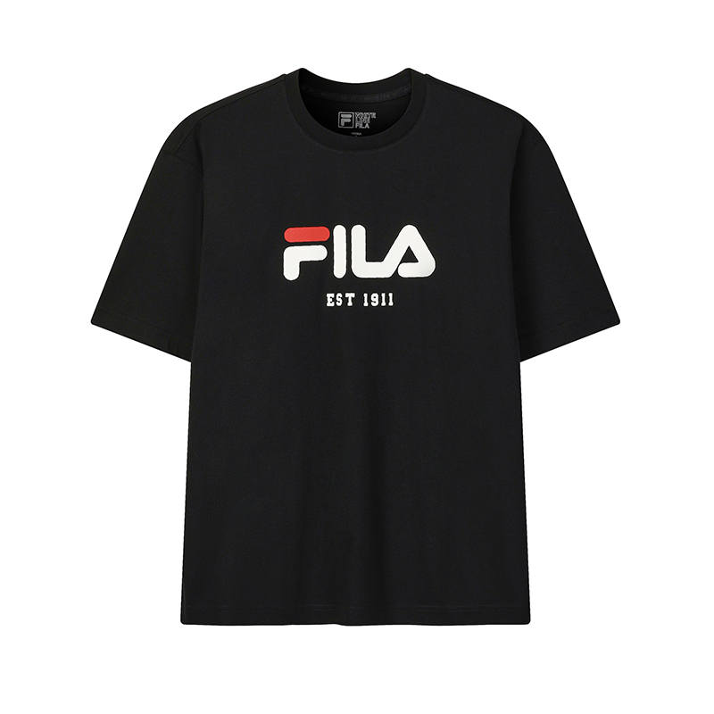 FILA T Shirts Unisex Jet Black Crew Neck Moderate