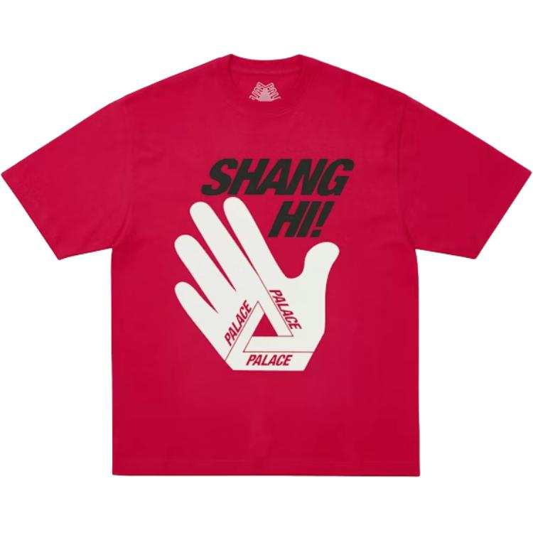 PALACE Shanghai Opening Limited Collection T Shirts Unisex Red Crew Neck