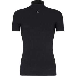 FENDI Mock Neck Short Sleeved Ribbed Top