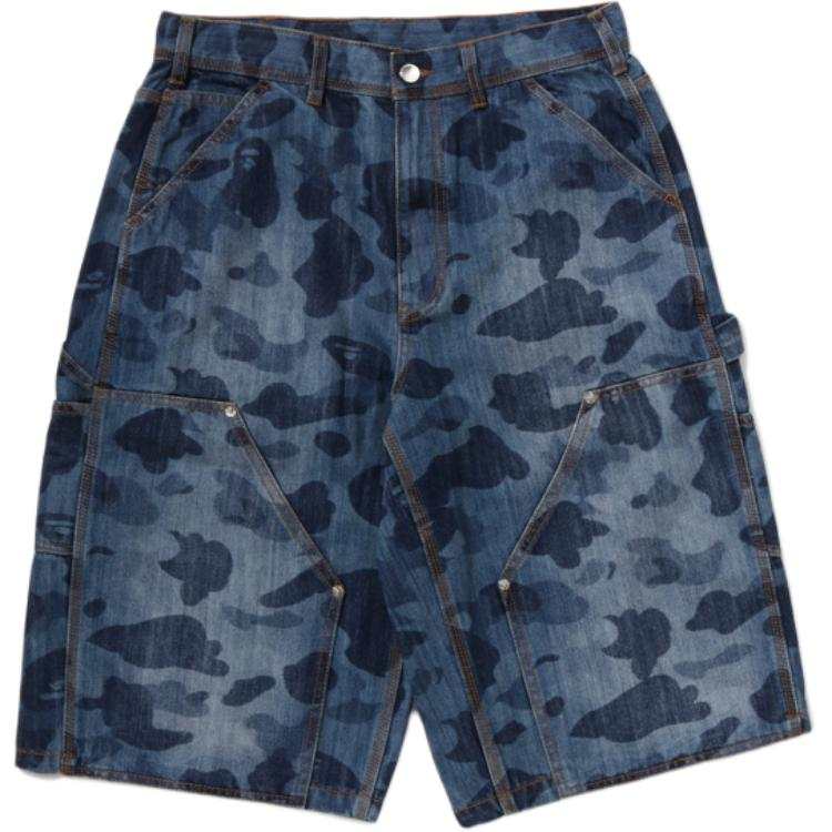 A BATHING APE 1ST CAMO Denim Shorts Unisex Blue Moderate