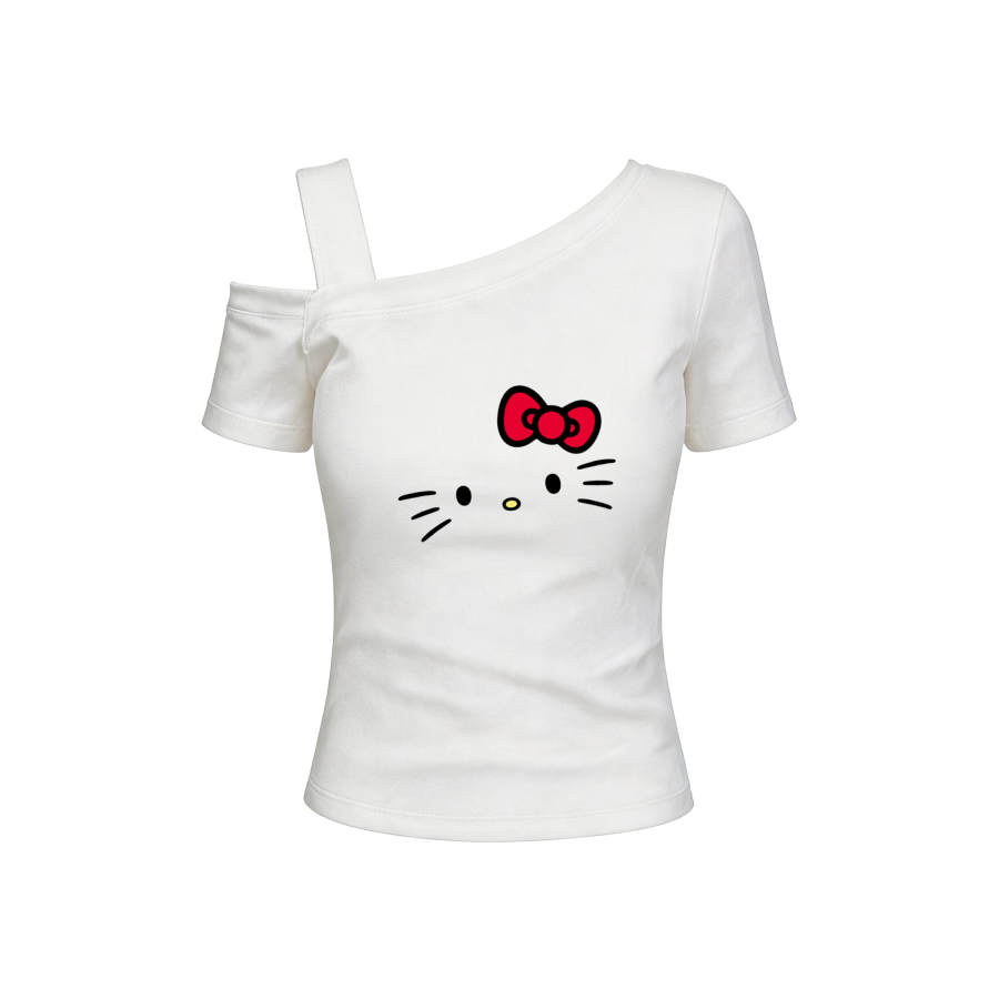 Sanrio Hello Kitty T Shirts Women's Asymmetrical Shoulder Thin Nipped In Waist