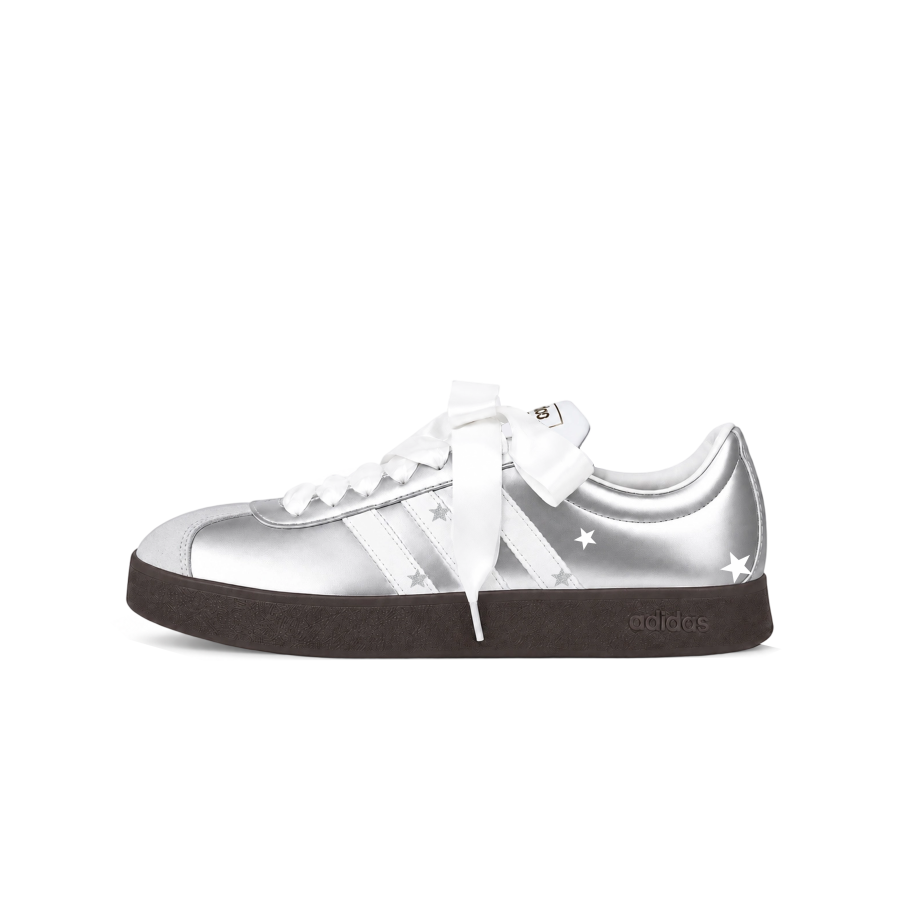 Adidas Adidas Vl Court Classic Skateboard Shoes Unisex Low Top Silver White & Brown Multicolor