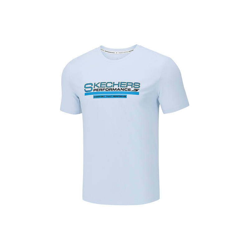 Skechers T Shirts Men's Braised Sulfur Blue 026P Crew Neck Moderate