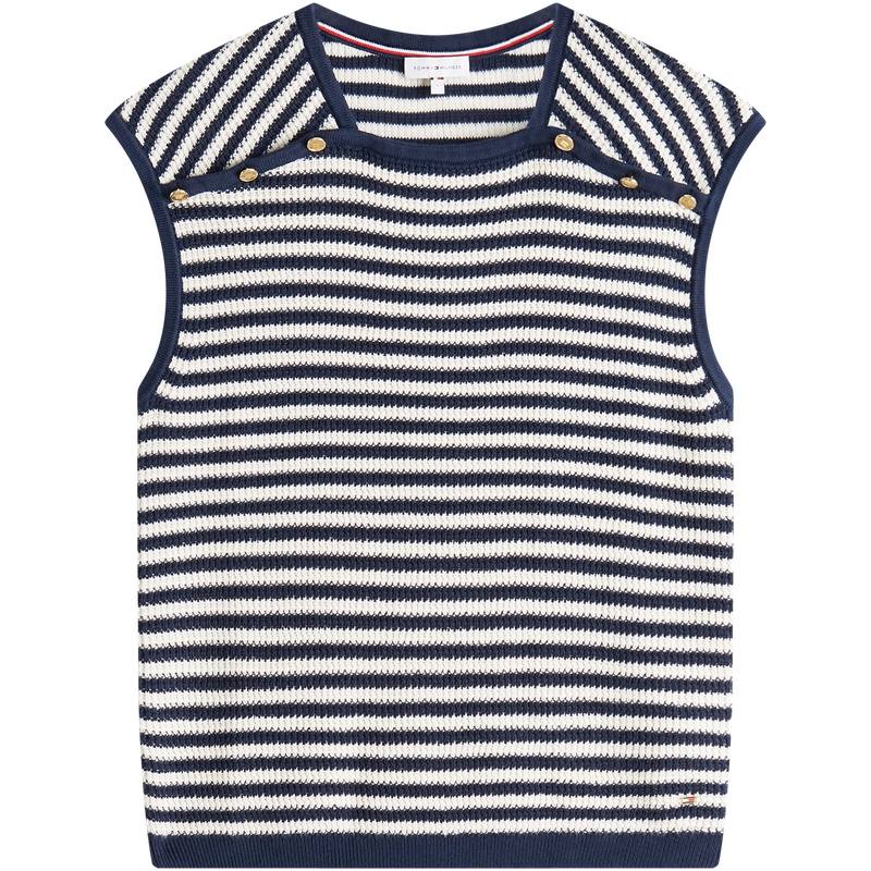 Tommy Hilfiger Knitwear Women's Navy Blue White Stripes 0X8 Square Collar Moderate Other