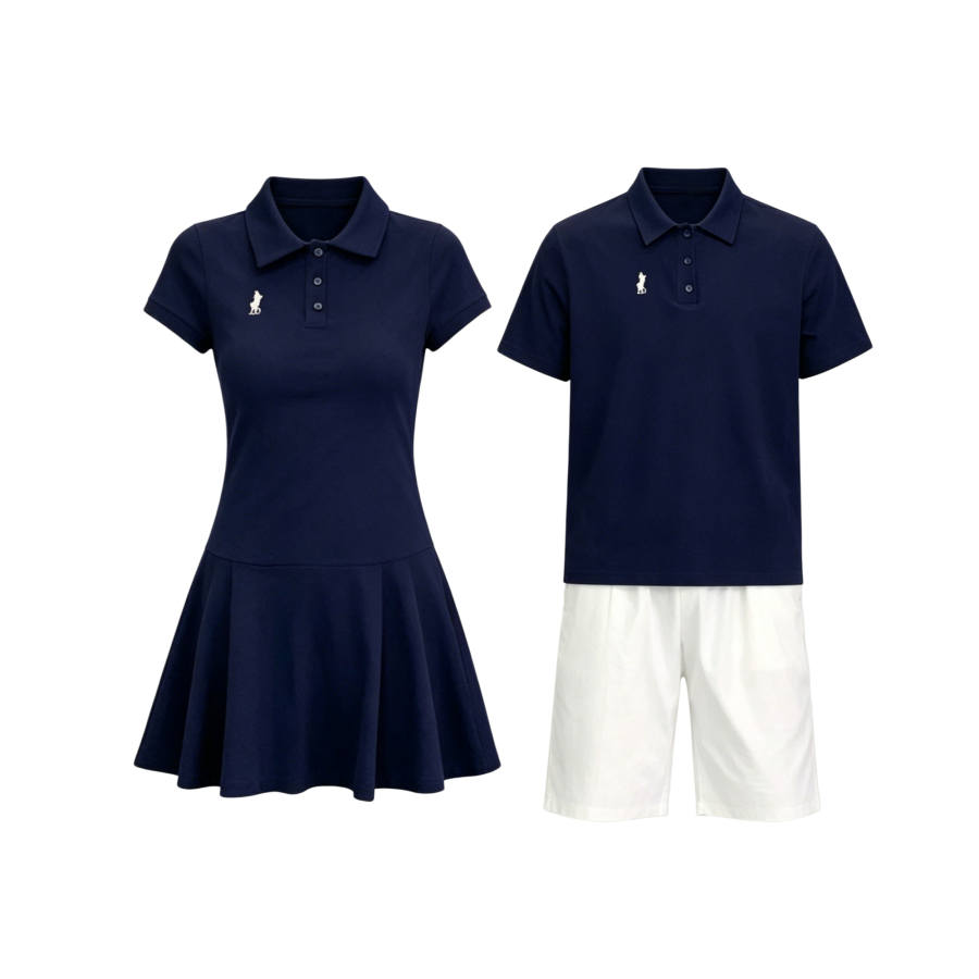 TUSHIFEI Couple Sets Women's Polo Collar Moderate Short Skirt