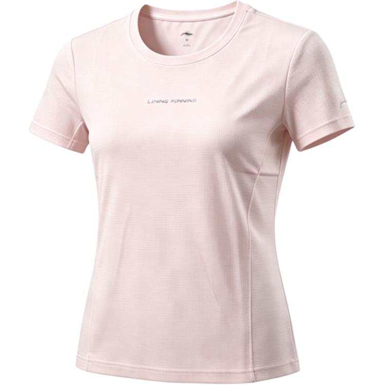 Li-Ning Li Ning T Shirts Women's Light Pink T Shirt Crew Neck Moderate