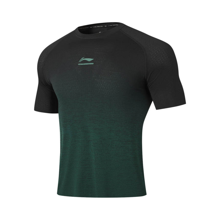 Li-Ning Li Ning Basketball Collection T Shirts Men's Black Green Gradient Crew Neck Moderate