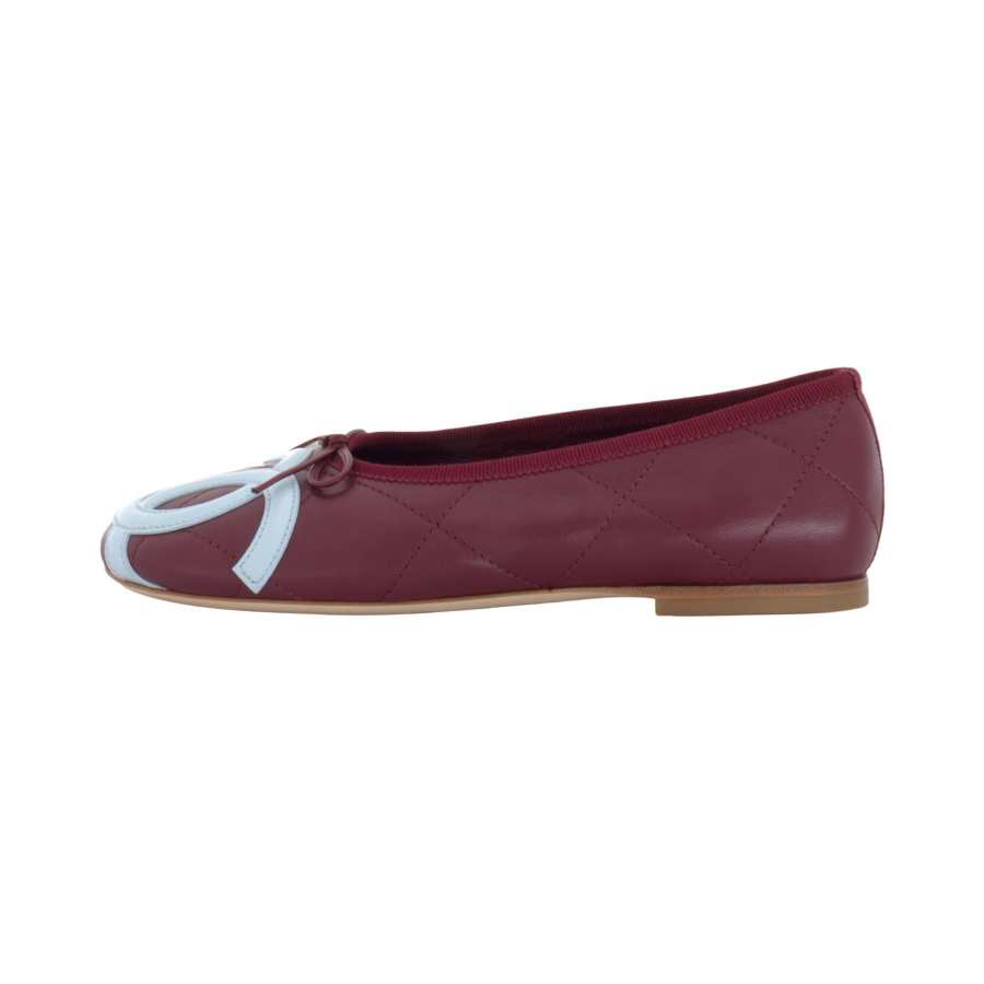 CHANEL Coco Beach Cambon 26M Sheepskin Casual Shoes 1CM Women's Burgundy & Light Blue