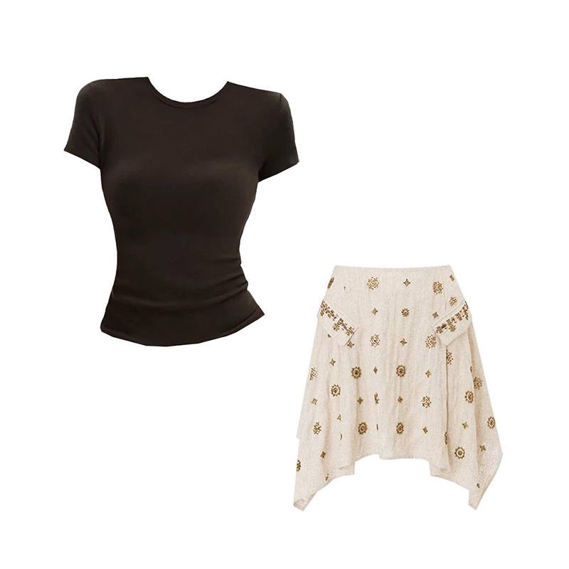 MARIE·COCO Two Piece Skirt Sets Women's Crew Neck Moderate Short Skirt