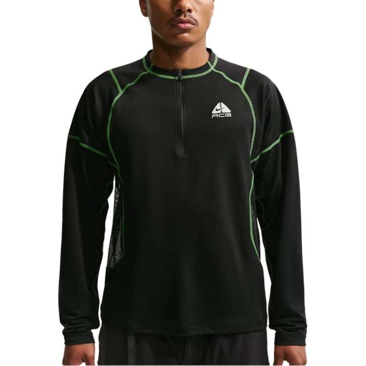 Nike Nike ACG T Shirts Men's Black/Medium Green/Peak White Crew Neck Moderate