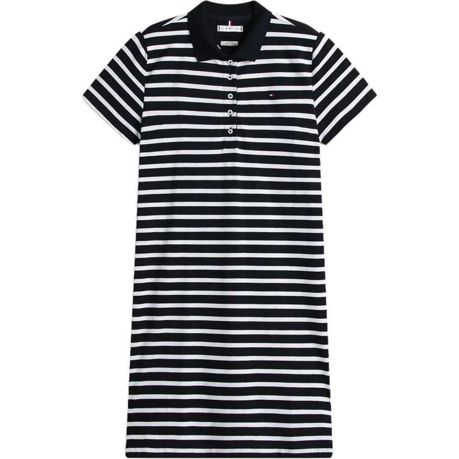 Tommy Hilfiger Short Sleeved Dresses Women's Marine Blue Lapel Moderate Midi Dress