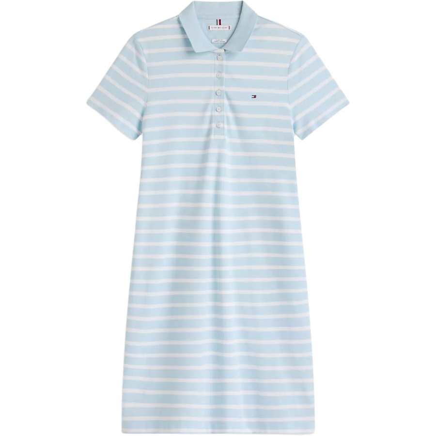 Tommy Hilfiger Short Sleeved Dresses Women's Light Blue Lapel Moderate Midi Dress