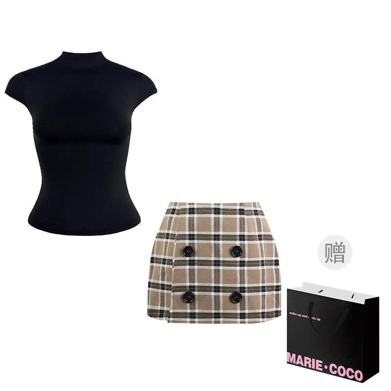 MARIE·COCO Two Piece Skirt Sets Women's Crew Neck Moderate Short Skirt