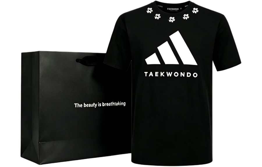 Adidas Adidas Taekwondo T Shirts Unisex Black White Crew Neck Moderate