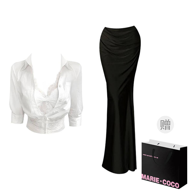 MARIE·COCO Two Piece Skirt Sets Women's Lapel Moderate Long Skirt