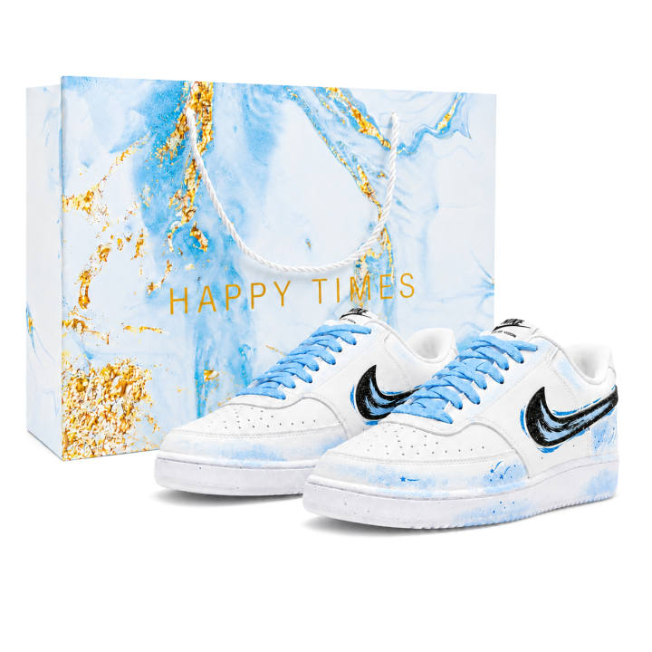 Nike Nike Court Vision 1 Mist Blue Star Shopping Bag Slip Resistant Cushioning Abrasion Resistant Breathable Low top