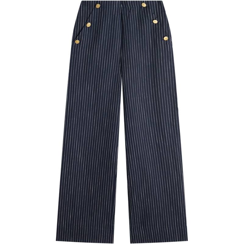Tommy Hilfiger Casual Pants Women's Navy Blue White Stripes 0BI Moderate Wide Leg Pants