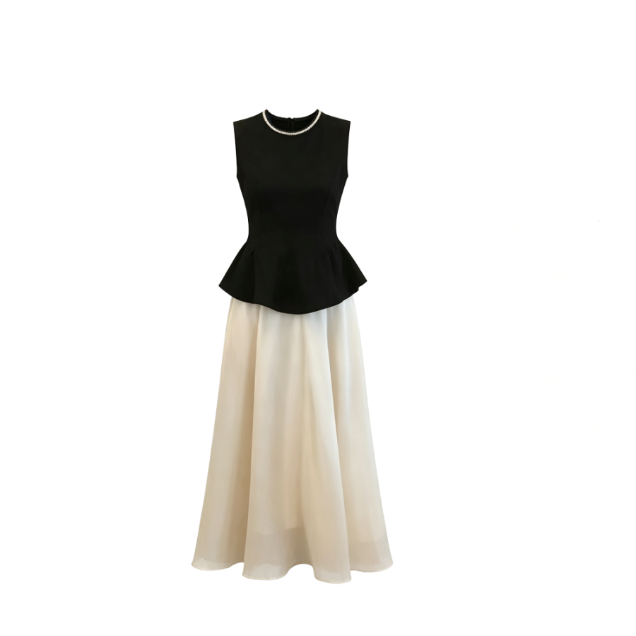 CPAURA Two Piece Skirt Sets Women's Crew Neck Moderate Long Skirt