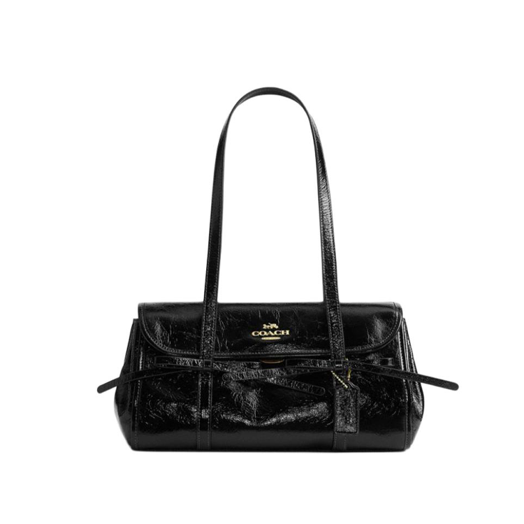 COACH Smooth Grain Cow Leather Shoulder Bag Large Women's Black