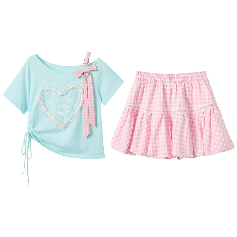 FABRIC PIG Two Piece Skirt Sets Women's Asymmetrical Collar Moderate Short