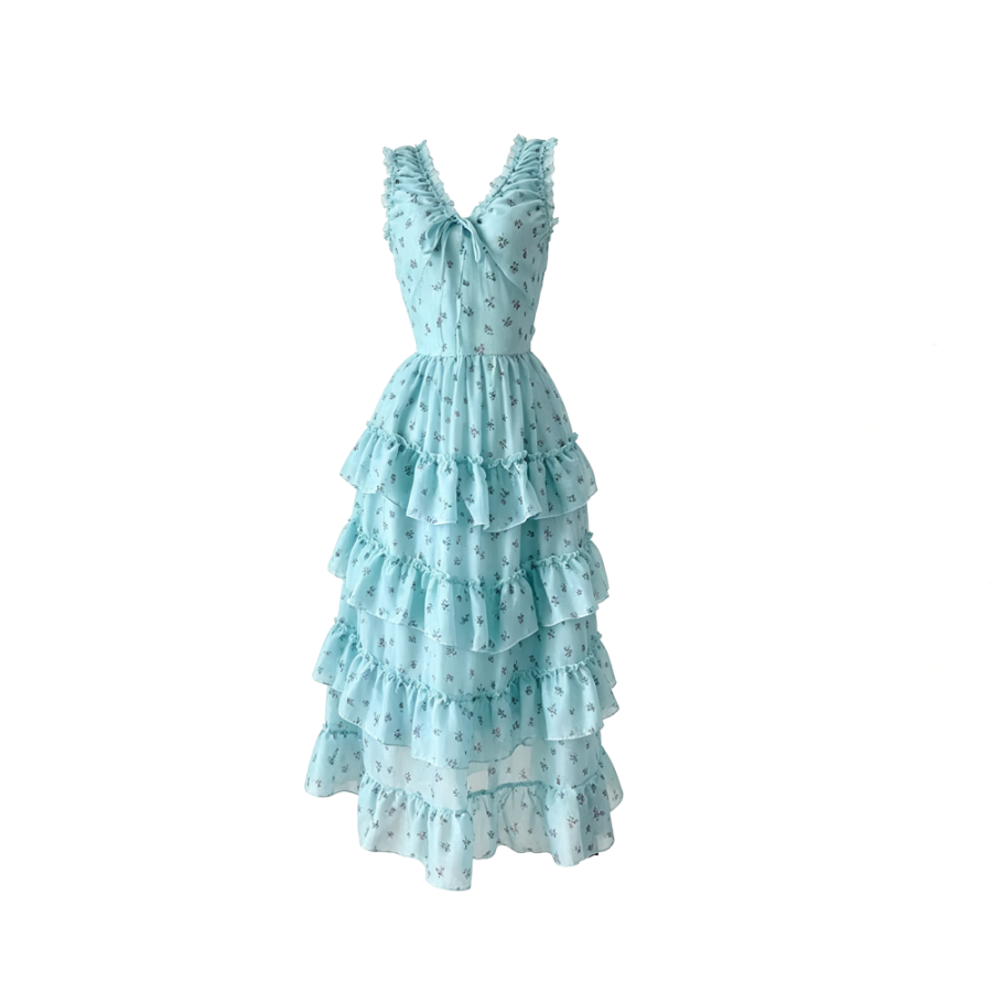 CPAURA Sleeveless Dresses Women's Mint Green V Neck Thin Long Skirt Tiered Skirt
