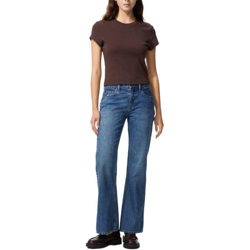 UNIQLO T Shirts Women's Brown Crew Neck