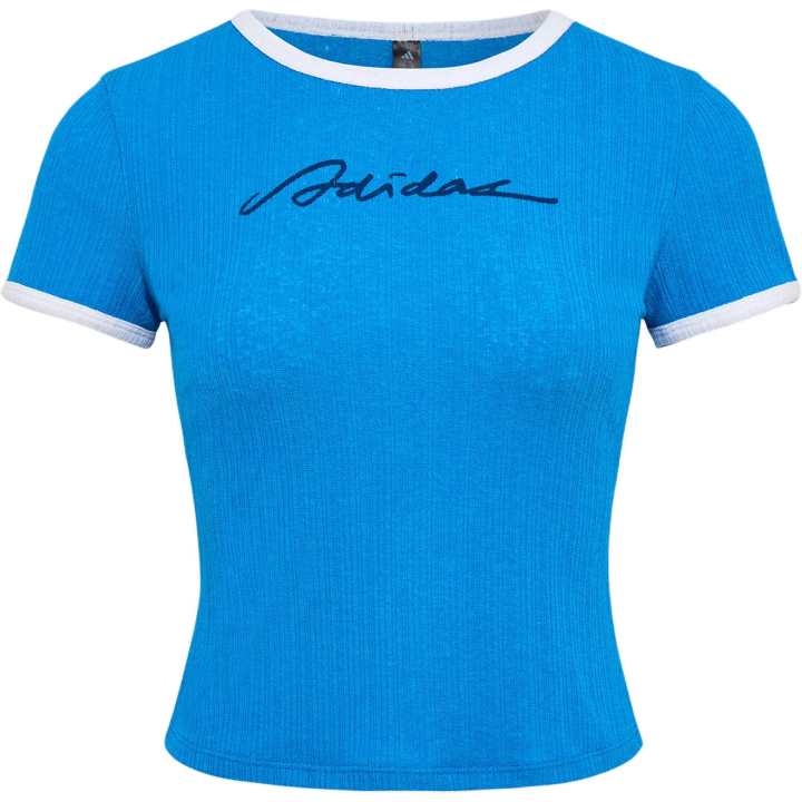 Adidas Adidas Dance T Shirts Women's Bright Blue/White Crew Neck Moderate