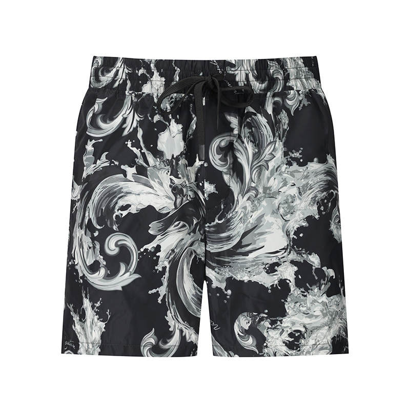 VERSACE JEANS COUTURE Beach Shorts Men's Black Moderate Straight Fit Pants
