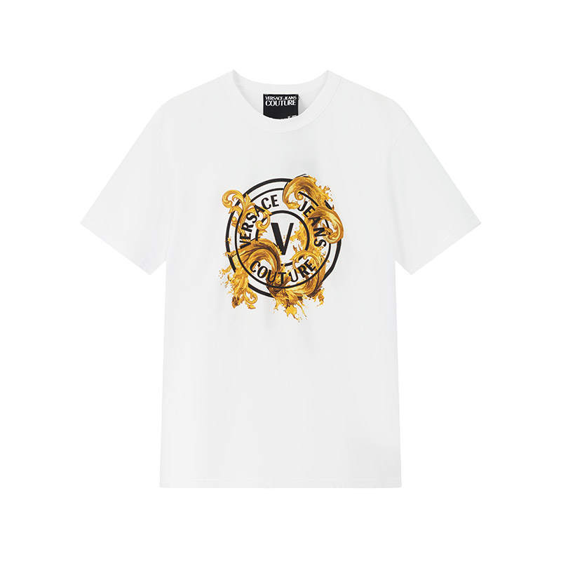 VERSACE JEANS COUTURE T Shirts Men's White Crew Neck Moderate Straight Fit