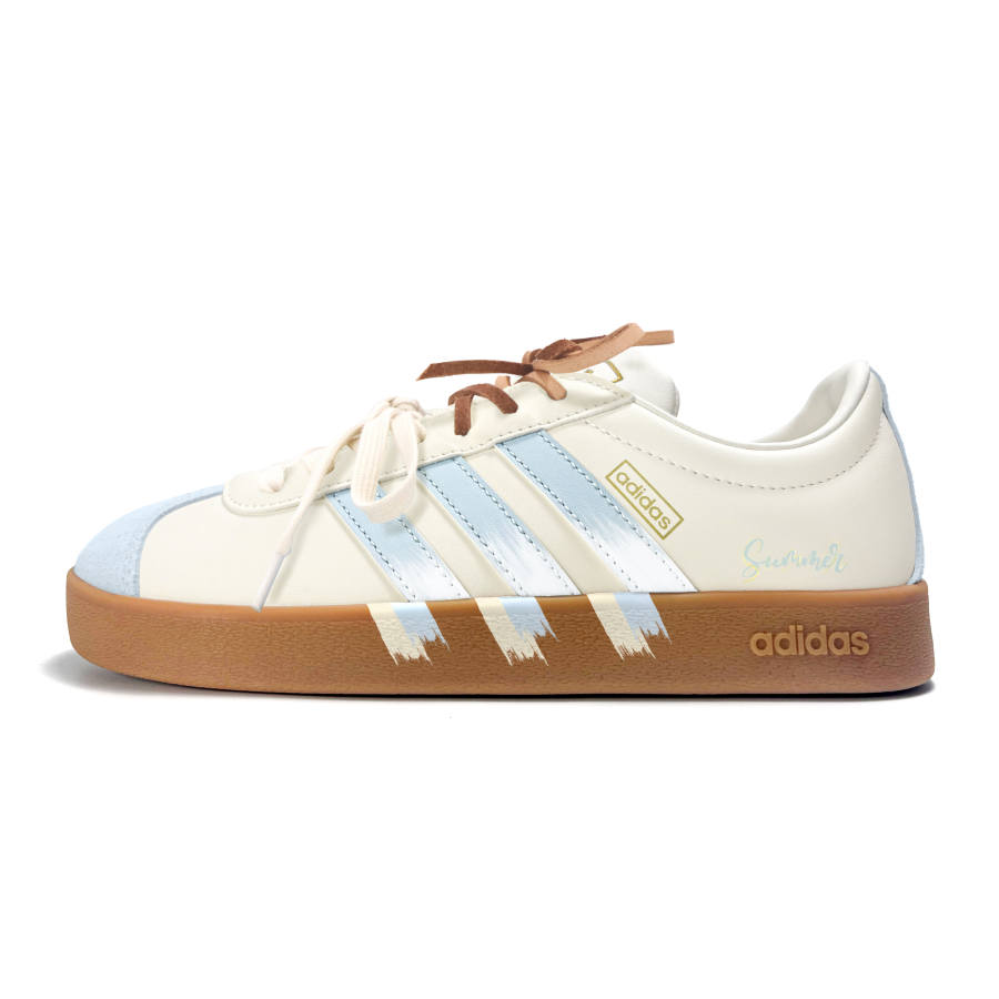 Adidas Adidas VL COURT 2.0 Skateboard Shoes Unisex Low Top Ecru Light Blue Medium Pips Rubber Brown
