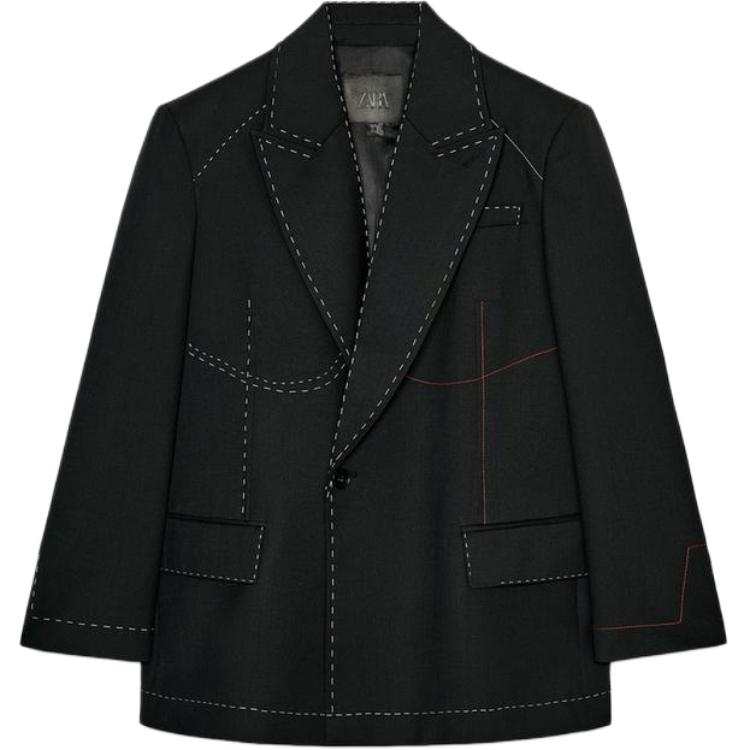 ZARA Business Suits Women's Black Peak Lapel