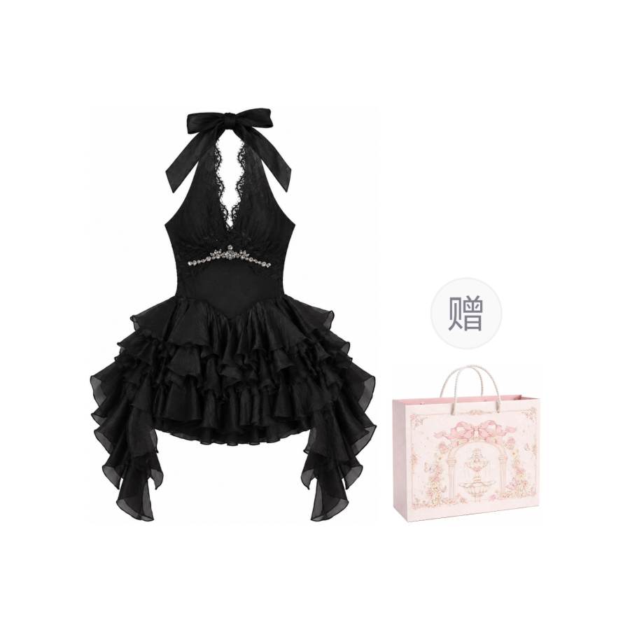Qiuerle Sleeveless Dresses Women's V Neck Moderate Short Skirt