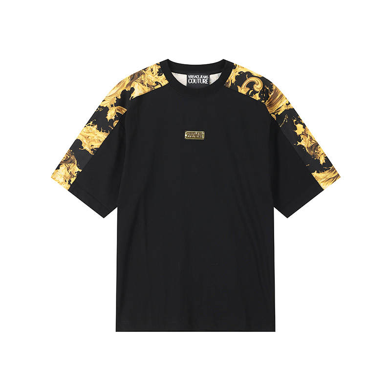 VERSACE JEANS COUTURE T Shirts Men's Black Crew Neck Moderate Straight Fit