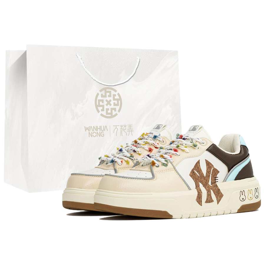 MLB Chunky Liner Wan Hua Nong, Ka Fe, Shopping Bag Abrasion Resistant Low top Skateboard Shoes Unisex White Brown