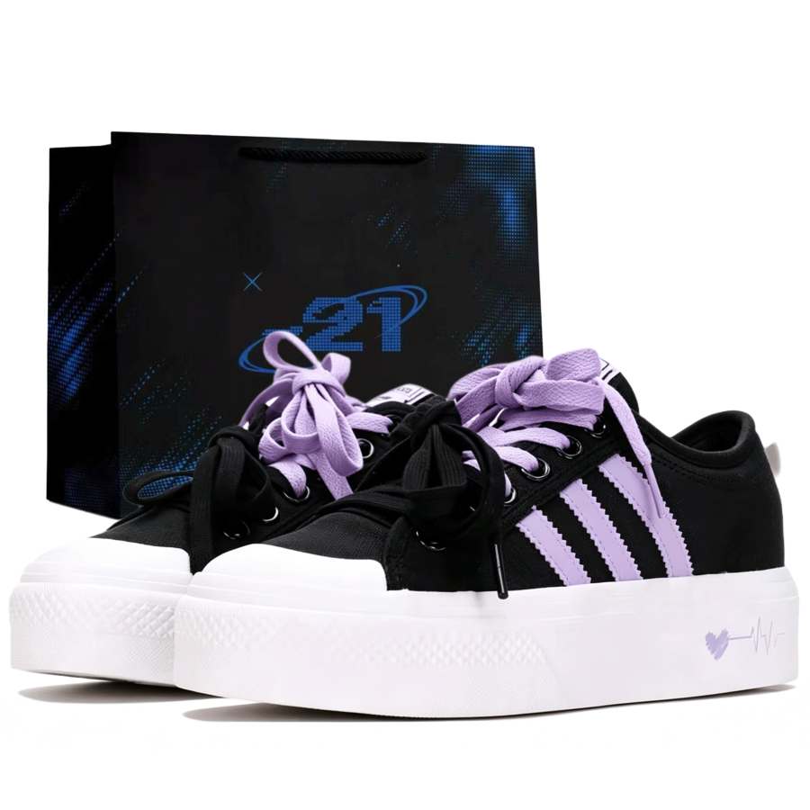 Adidas Originals Nizza Platform Skateboard Shoes Women's Low Top Black, Purple & White