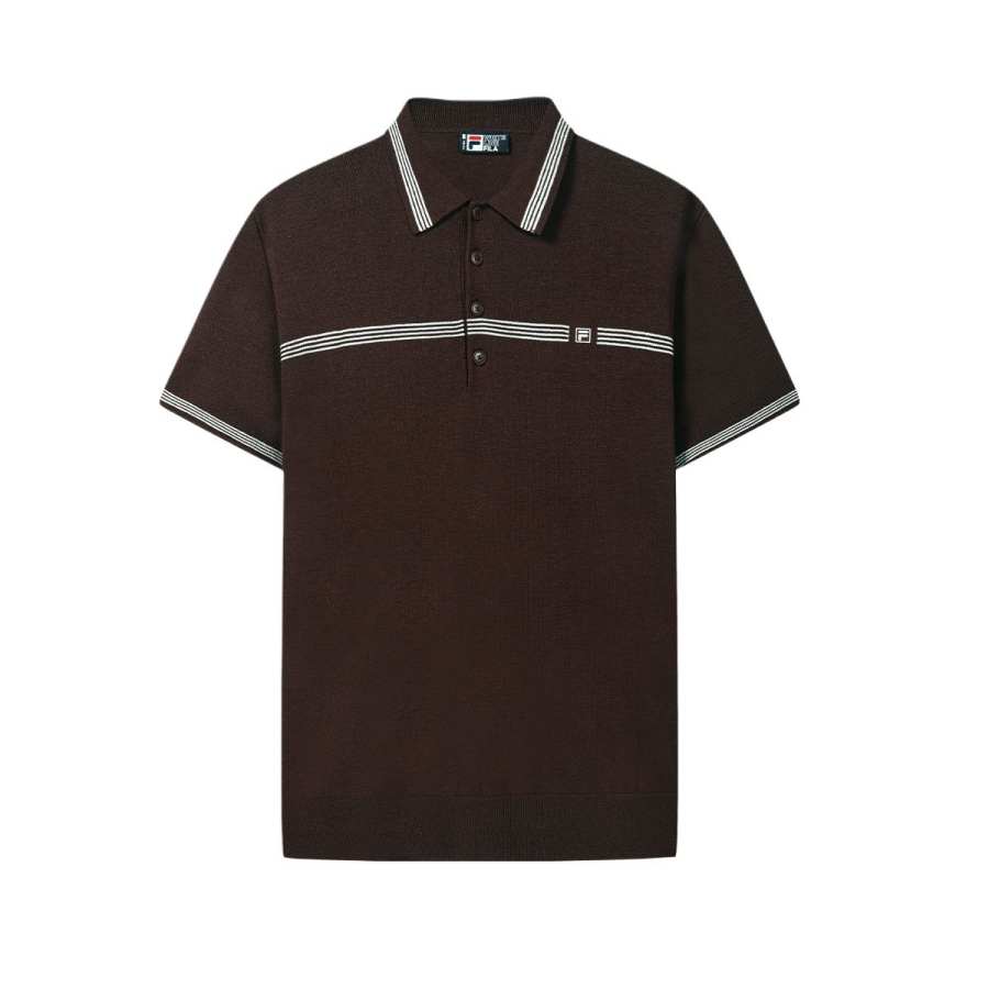 FILA Heritage Polo Shirts Men's Cherry Burgundy Lapel Moderate Straight Fit