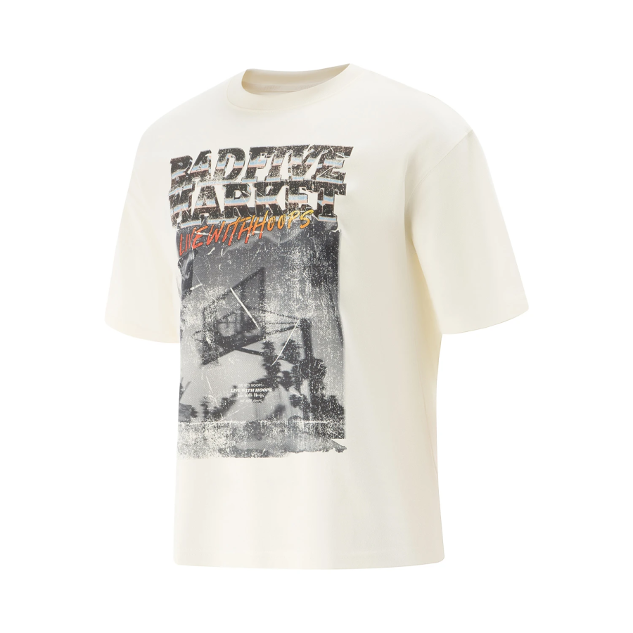 Li-Ning Li Ning T Shirts Men's Ecru Crew Neck Moderate Straight Fit