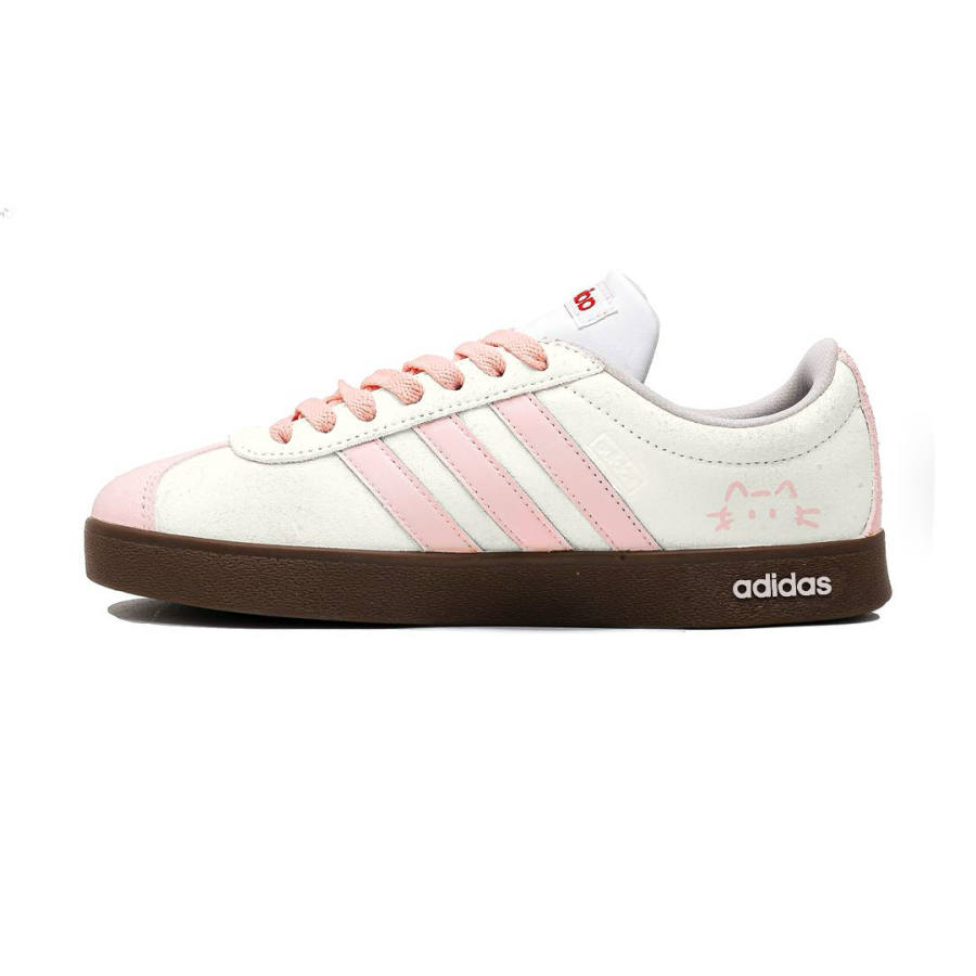 Adidas Adidas Vl Court Classic German Army Trainers Unisex Low Top Ecru & Pink & Natural Rubber Sole