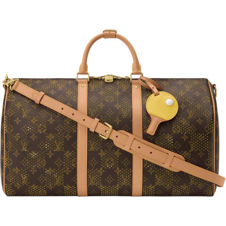 LOUIS VUITTON Keepall Monogram Perforated Coating Canvas Travel Bag Men's Brown