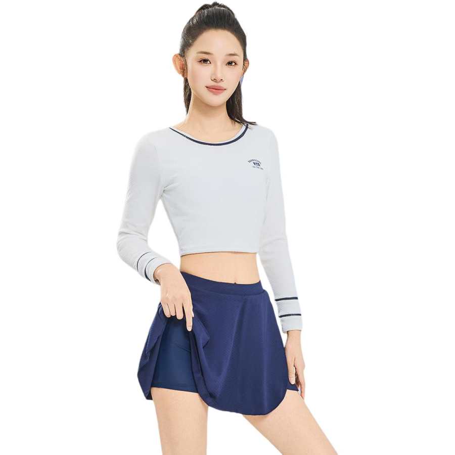 Barbie Two Piece Swimsuits Women's White Crew Neck Moderate Short Skirt Two Piece Swimsuit