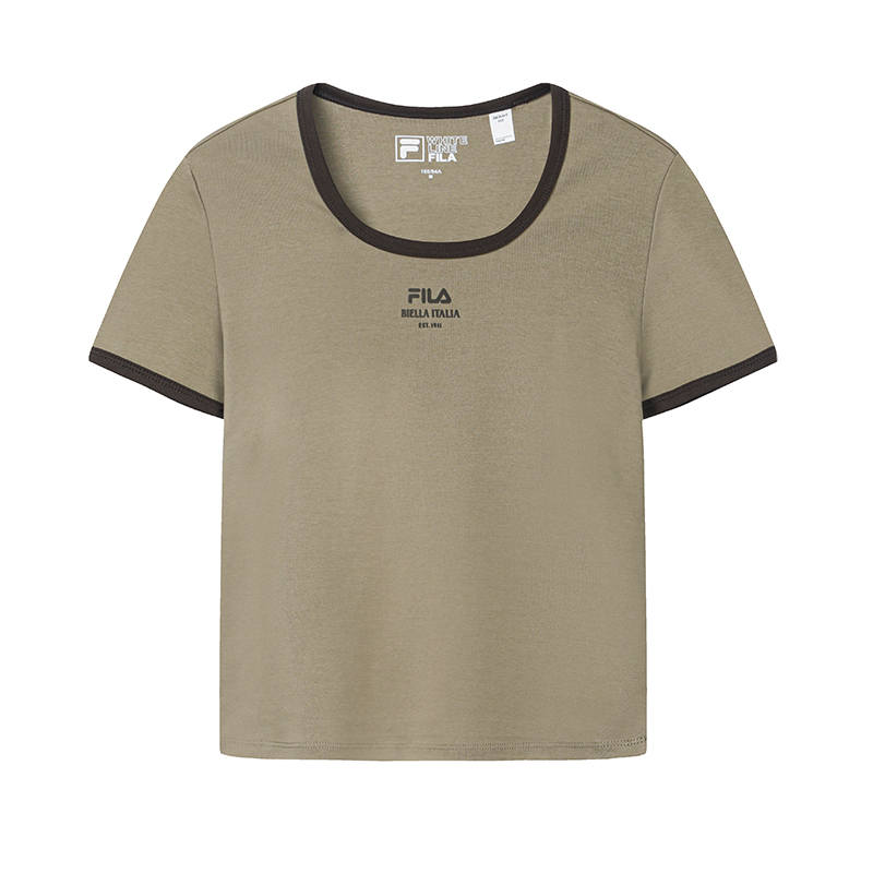 FILA ORIGINALE T Shirts Women's Walnut Brown Crew Neck Moderate Straight Fit
