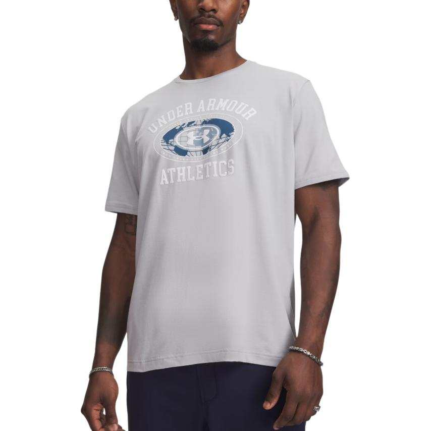 Under Armour T Shirts Men's Gray White Crew Neck
